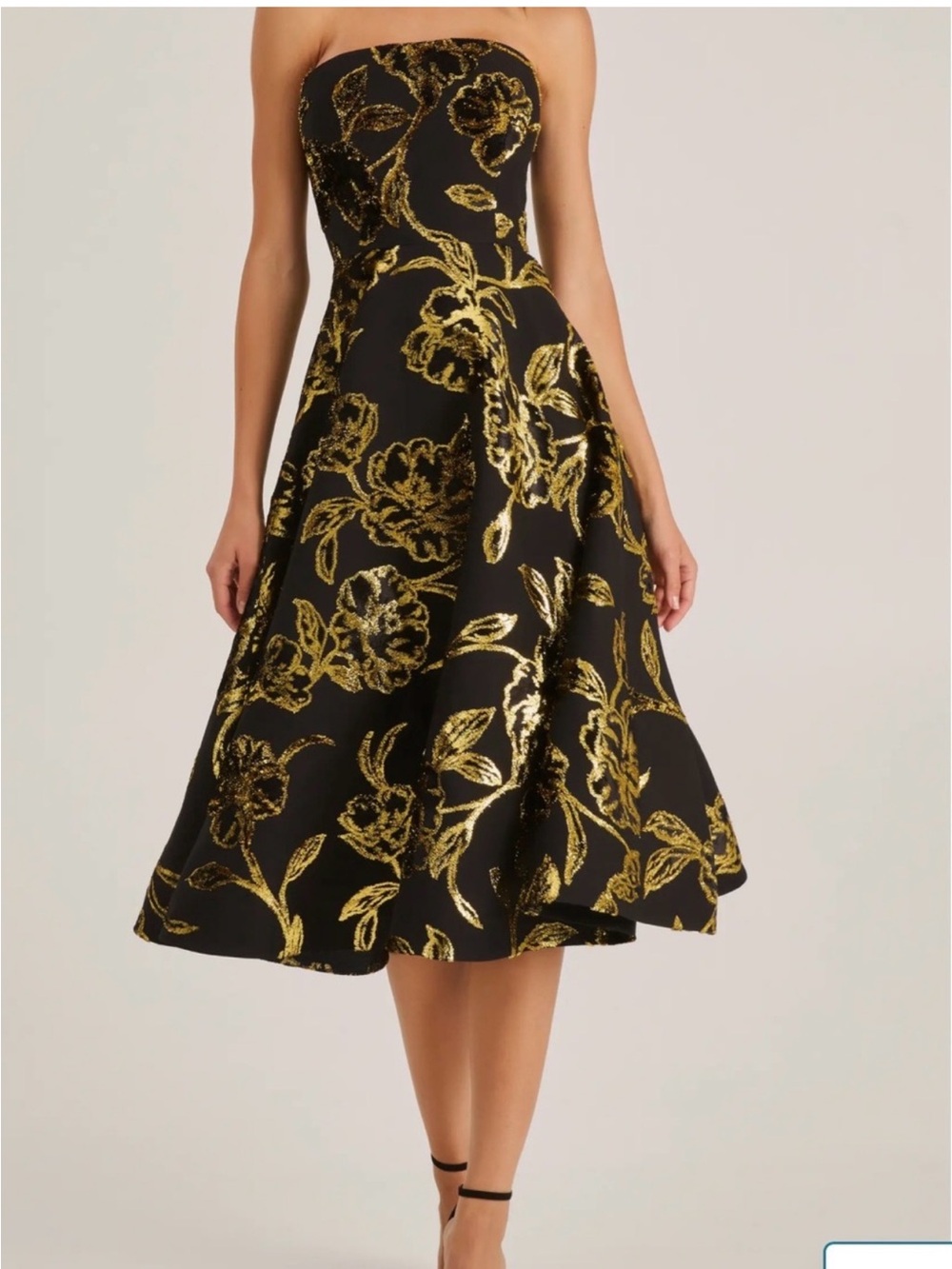 Helsi Vivi Strapless Cocktail Midi Dress Black Gold Floral Size Large